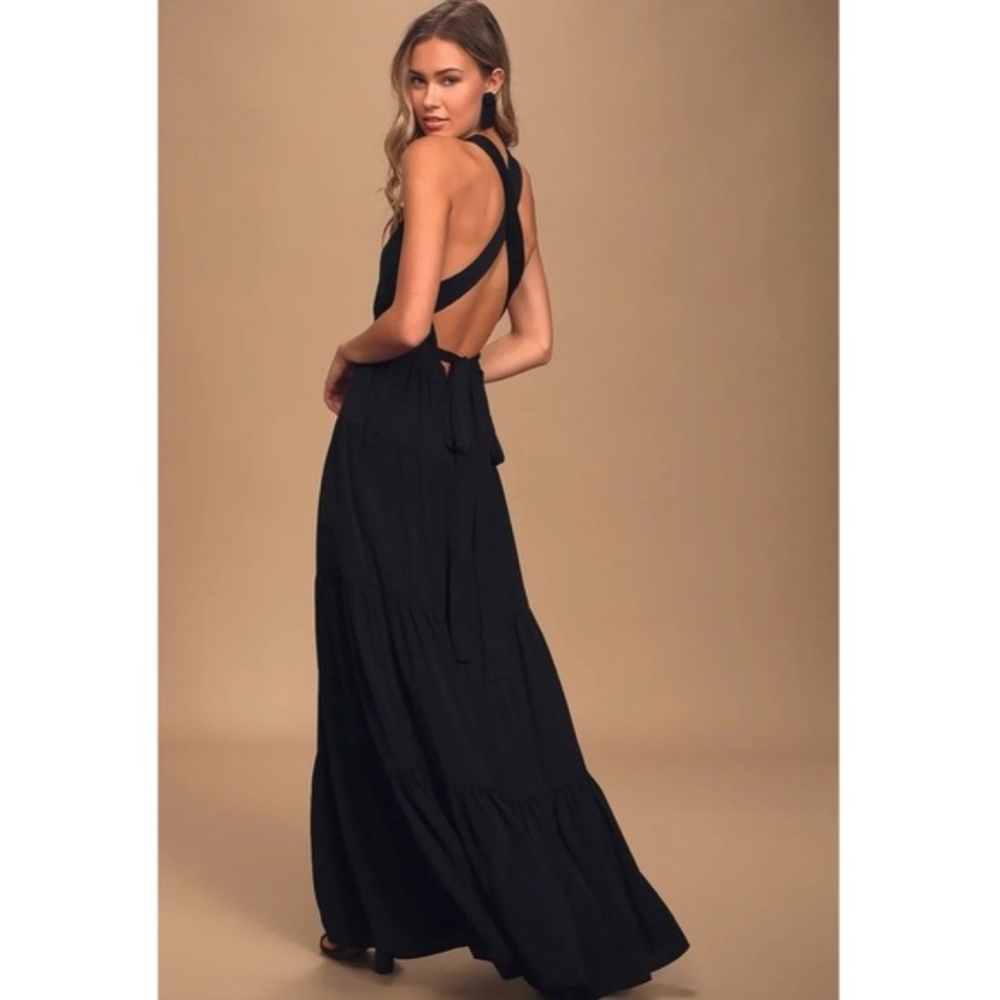 LULUS | Black Convertible Halter Maxi Dress M NWT